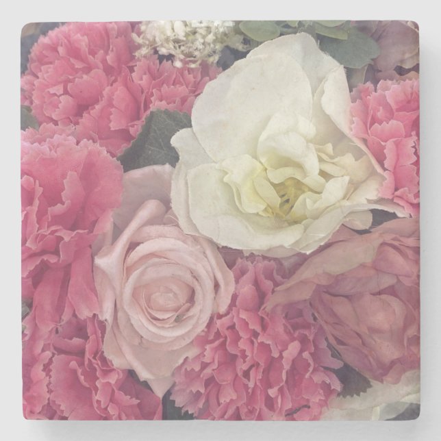 Dessous-de-verre En Pierre Fleurs roses et crème (Devant)