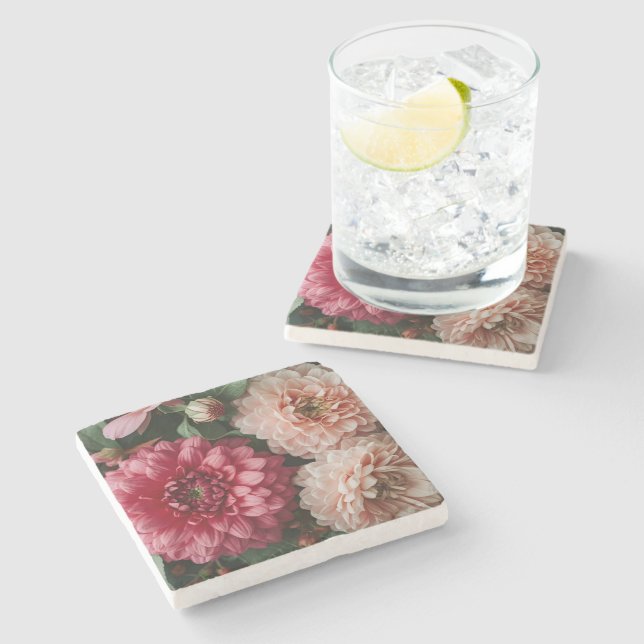 Dessous-de-verre En Pierre Fleurs Roses Vintage (Côté)