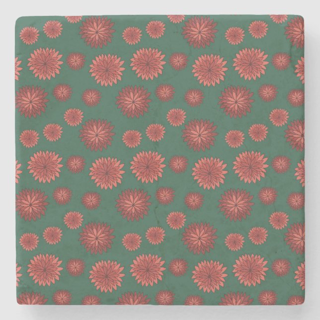 Dessous-de-verre En Pierre Fleurs rouges sur fond vert (Devant)