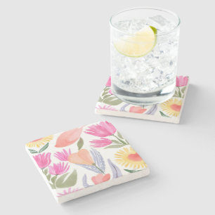 Dessous-de-verre En Pierre Fleurs sauvages aquarelles colorées   Peintes à la