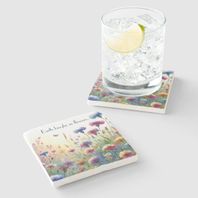Dessous-de-verre En Pierre Fleurs sauvages & Citation	 (Côté)