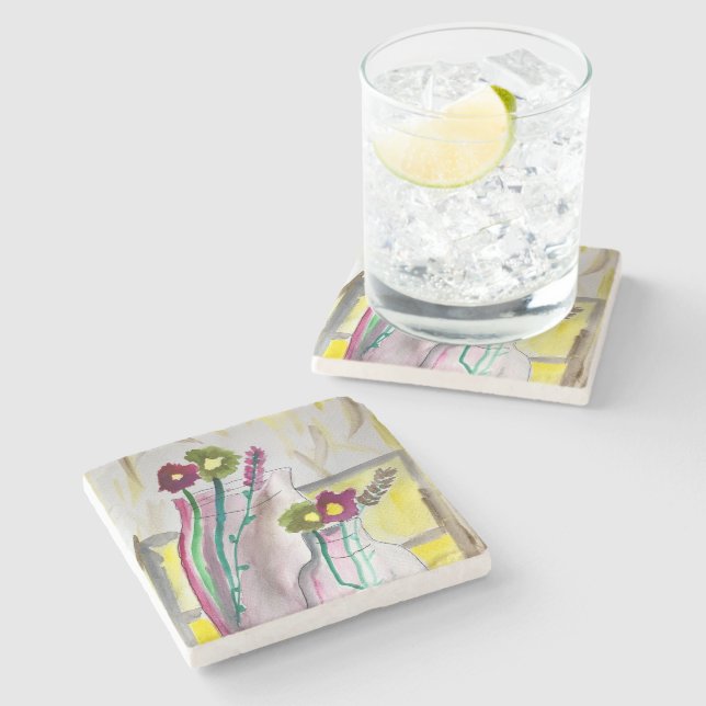 Dessous-de-verre En Pierre Fleurs sauvages dans le vase art abstrait (Côté)