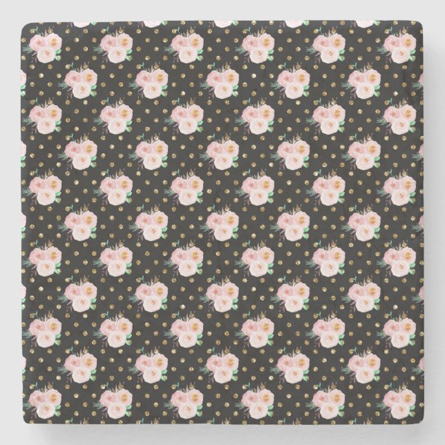 Dessous-de-verre En Pierre Fleurs Tableau Noir (Devant)