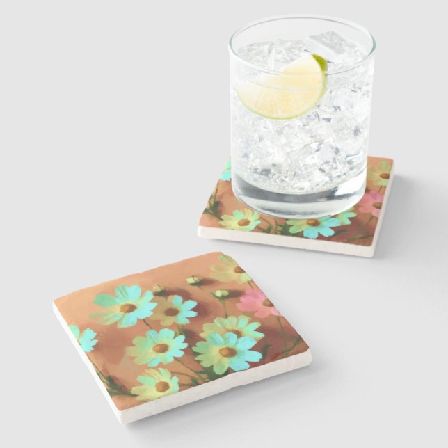 Dessous-de-verre En Pierre Fleurs Zinnia Elegans (Côté)