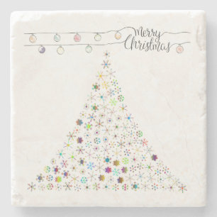 Dessous-de-verre En Pierre Flocon de neige coloré Joyeux Noël Tree Party