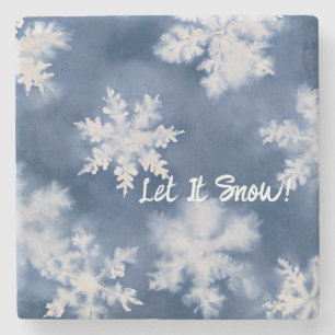 Dessous-de-verre En Pierre Flocons de neige bleu blanc