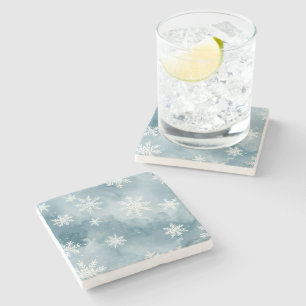 Dessous-de-verre En Pierre Flocons de neige bleu pâle Aquarelle Hiver