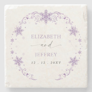 Dessous-de-verre En Pierre Flocons de neige violets élégants Mariage d'hiver