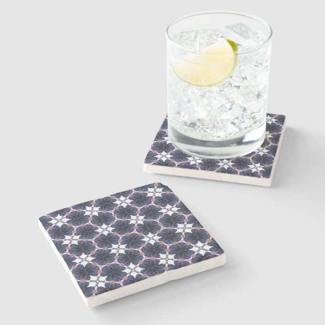 Dessous-de-verre En Pierre Floral bleu de minuit (Côté)