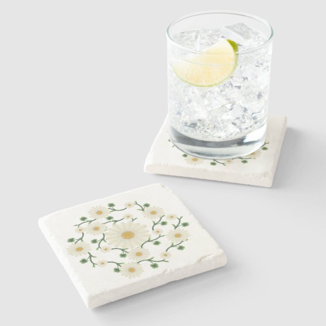 Dessous-de-verre En Pierre Floral Daisy Motif (Côté)