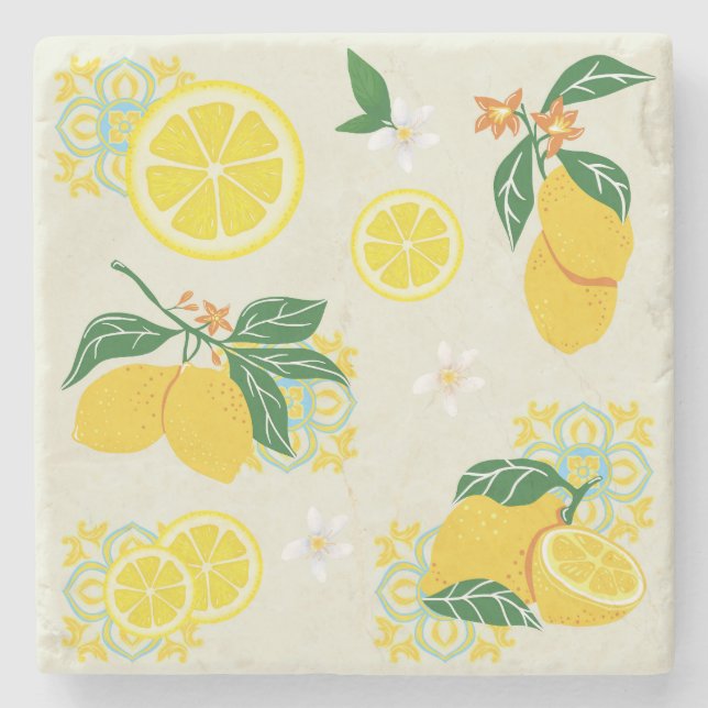Dessous-de-verre En Pierre Floral de citron (Devant)