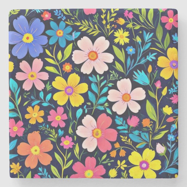 Dessous-de-verre En Pierre Floral Digital Peinture Fleurs Motif-38875 (Devant)