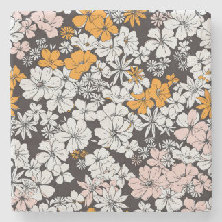 Dessous-de-verre En Pierre Floral Ditsy : Arrière - plan foncé coloré.