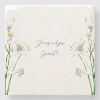 Dessous-de-verre En Pierre Floral Elegant Chic Calligraphie Nom Lithographe
