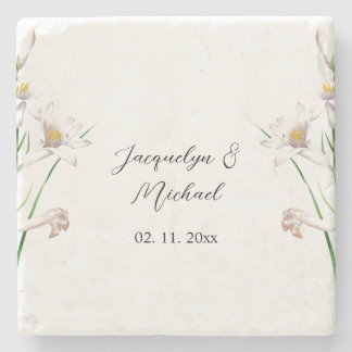 Dessous-de-verre En Pierre Floral Elegant Chic Cute Calligraphie Ajouter Nom