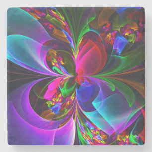 Dessous-de-verre En Pierre Floral moderne Art Abstrait Rouge Bleu Motif #12