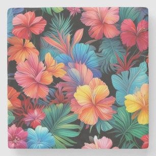 Dessous-de-verre En Pierre Floral Orange Tropical Flowers Feuille-66771