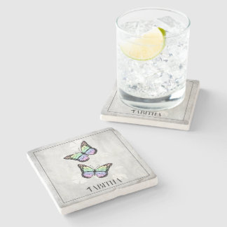 Dessous-de-verre En Pierre Floral papillon arc-en-ciel personnalisé
