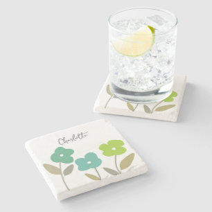Dessous-de-verre En Pierre Floral Printemps Vert Moderne Fleurit Nom personna