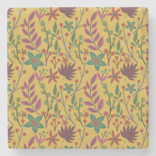 Dessous-de-verre En Pierre Floral sans couture motif fleurs jaunes et feuille