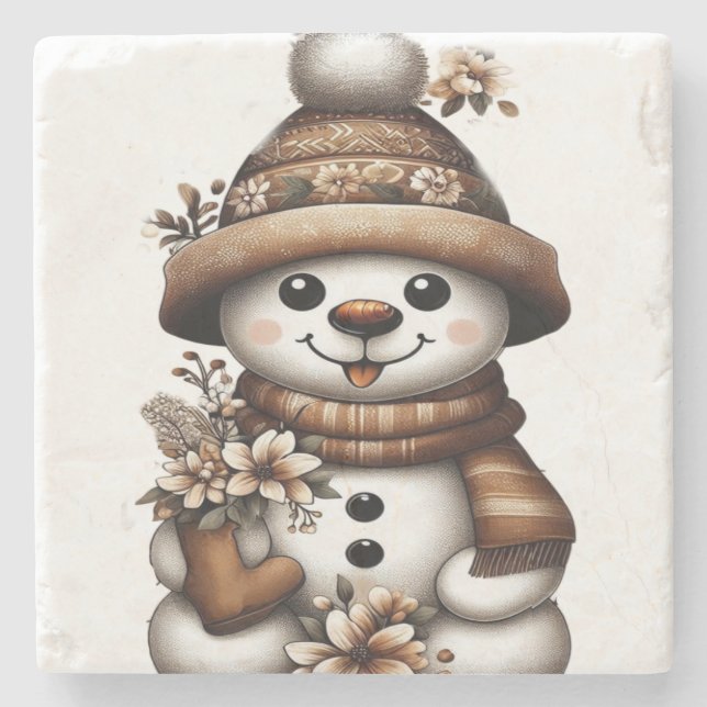 Dessous-de-verre En Pierre Floral Winter Wonderland Snowman (Devant)