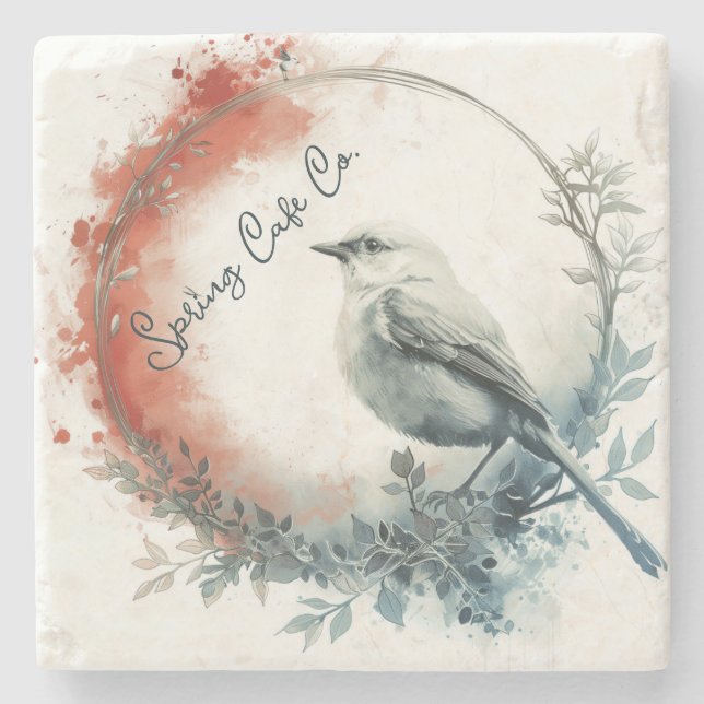 Dessous-de-verre En Pierre Flore d'oiseaux de printemps (Devant)