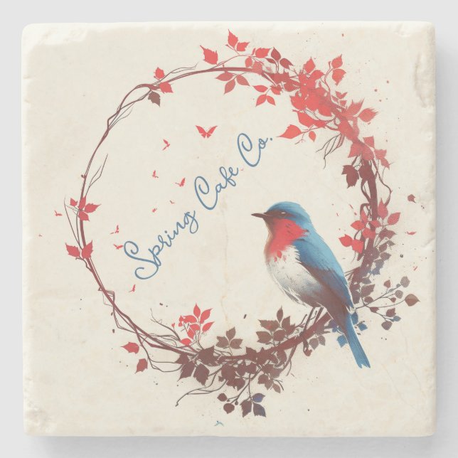 Dessous-de-verre En Pierre Flore d'oiseaux de printemps (Devant)