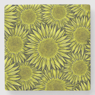 Dessous-de-verre En Pierre Flore Rustique Tournesol Jaune Main tirée