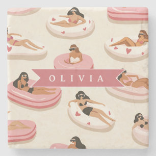 Dessous-de-verre En Pierre Flotteur de piscine rose mignon personnalisé esthé