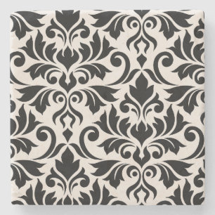 Dessous-de-verre En Pierre Flourissant Damask Art I Black on Cream