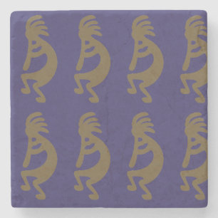 Dessous-de-verre En Pierre Flûte Jouer Kokopelli Figure - Vert sur Bleu