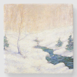 Dessous-de-verre En Pierre Flux dans un paysage hivernal enneigé (Art de Noël
