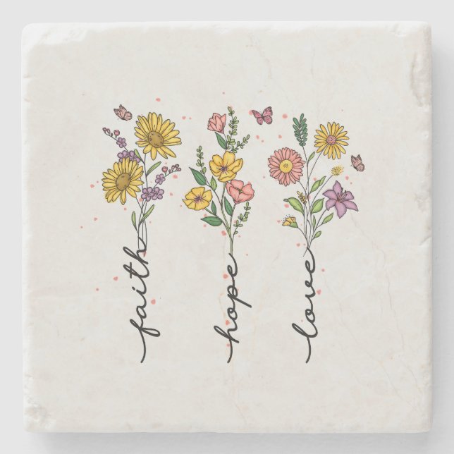 Dessous-de-verre En Pierre Foi-Espoir-Amour (Devant)