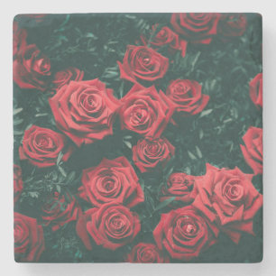 Dessous-de-verre En Pierre Fond à motif floral de roses rouges foncées lunati