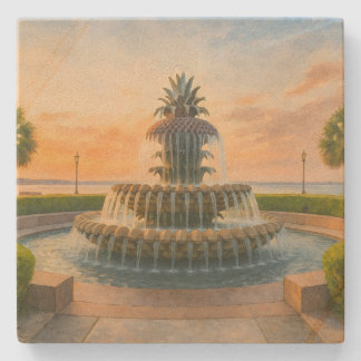 Dessous-de-verre En Pierre Fontaine d'ananas de Charleston Coucher du soleil