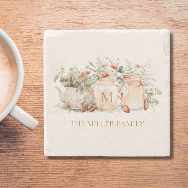 Dessous-de-verre En Pierre Forêt monogramme Nom de famille botanique (In situ)