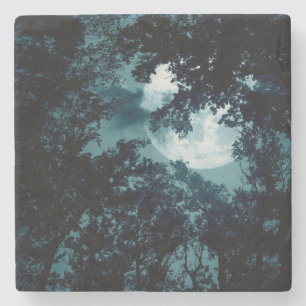 Dessous-de-verre En Pierre Forêt nocturne enchantée avec pleine lune