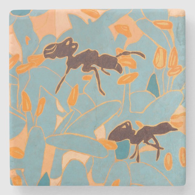 Dessous-de-verre En Pierre Fourmis avec fleurs bleues Flore australienne (Devant)