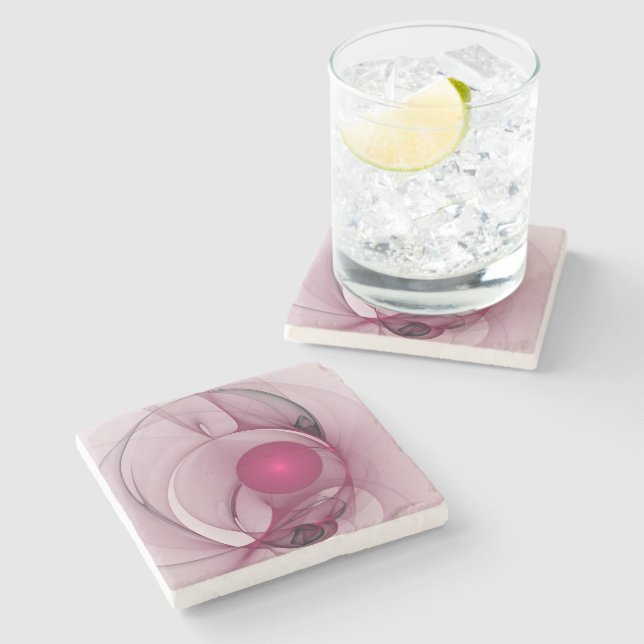 Dessous-de-verre En Pierre Fractale balançante, Art abstrait moderne rose bai (Côté)