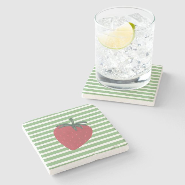Dessous-de-verre En Pierre Fraise rouge fruit et rayures (Côté)