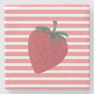 Dessous-de-verre En Pierre Fraise Rouge Fruit et Rayures
