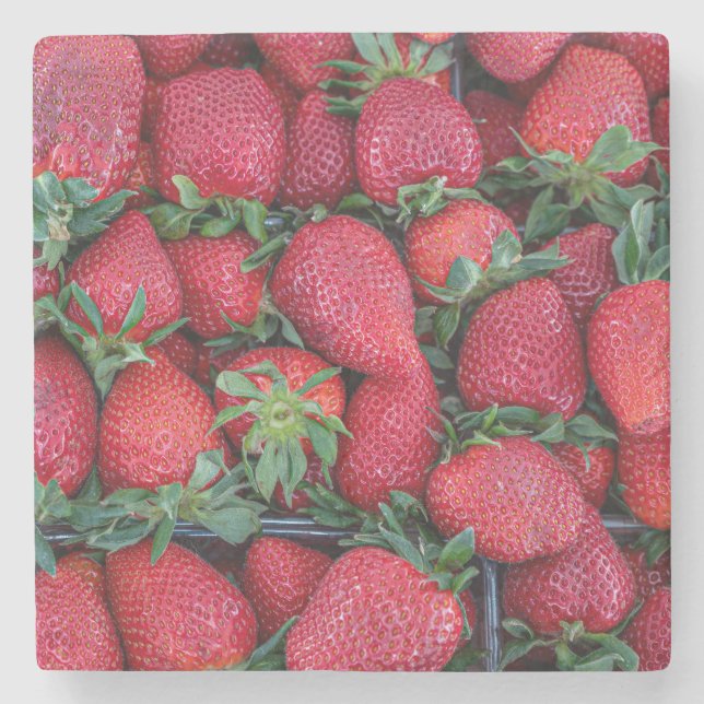 Dessous-de-verre En Pierre Fraises avec feuilles vertes (Devant)
