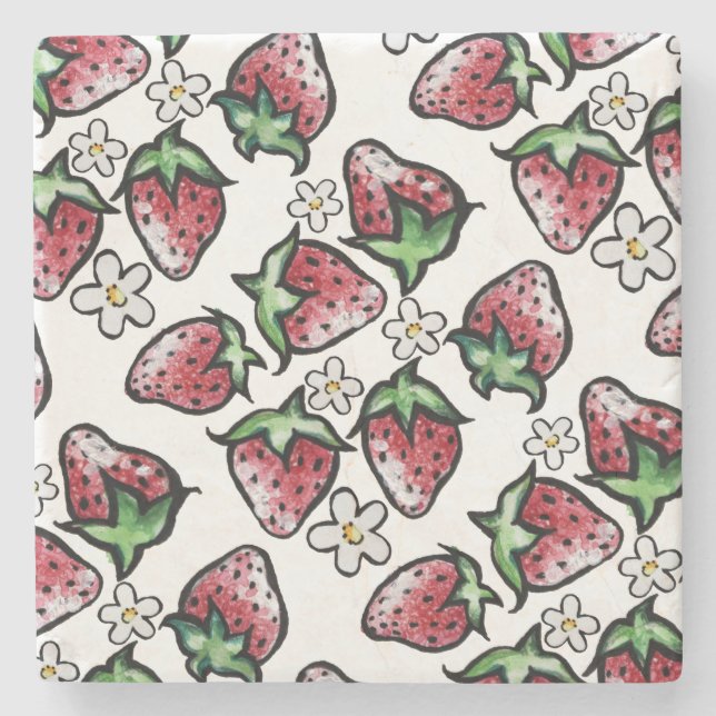 Dessous-de-verre En Pierre fraises motifs fraises pour toujours (Devant)
