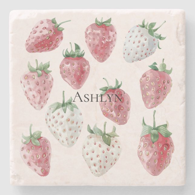 Dessous-de-verre En Pierre Fraises rose pâle (Devant)