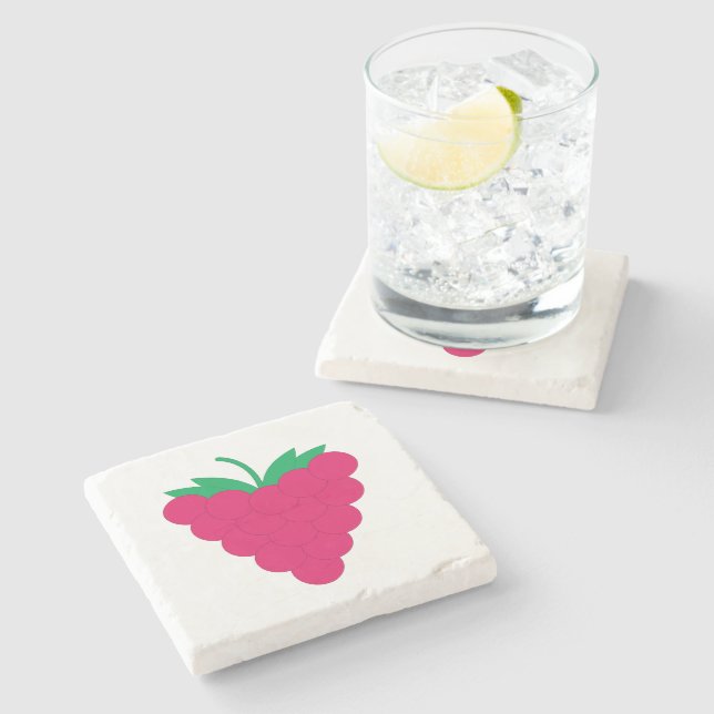 Dessous-de-verre En Pierre Framboise Rose Baie Fruit (Côté)