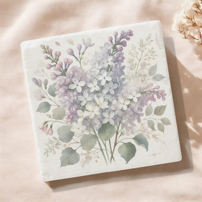 Dessous-de-verre En Pierre Français Lilac Aquarelle Florale Printemps & Été (Créateur téléchargé)