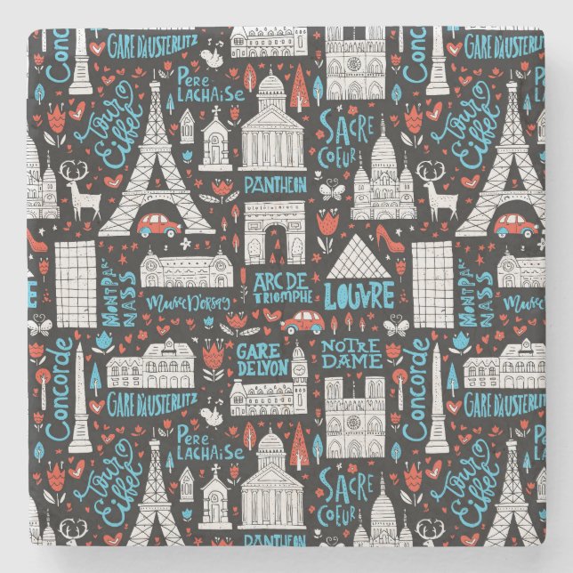 Dessous-de-verre En Pierre France| Motif des symboles (Devant)