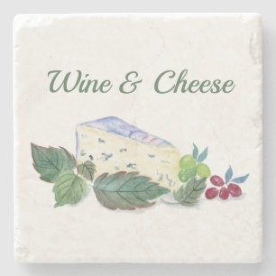 Dessous-de-verre En Pierre Fromage bleu à l'aquarelle avec raisins Vin et fro