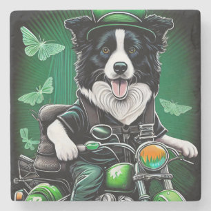 Dessous-de-verre En Pierre Frontière Collie Chien Conduite Vélo St. Patrick's