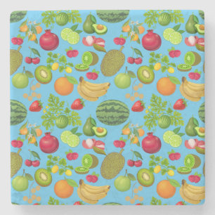 Dessous-de-verre En Pierre Fruits colorés Motif 01.b Lblue BG